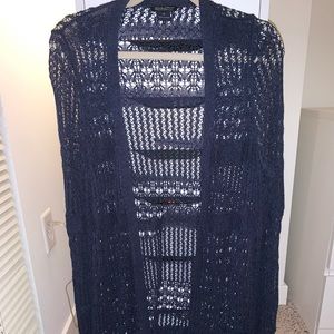 Lucky Brand navy crochet open cardigan knee length